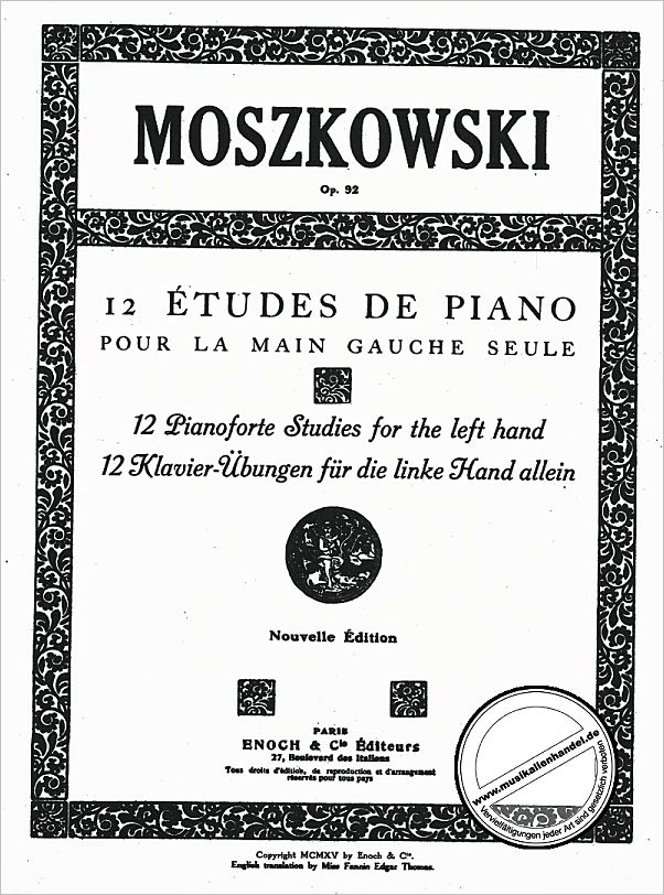 Titelbild für ENOCH 7784 - 12 ETUDES DE PIANO POUR LA MAIN GAUCHE OP 92