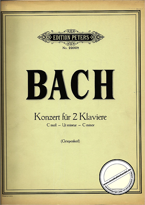 Titelbild für EP 2200B - KONZERT C-MOLL BWV 1060 - 2 KLA