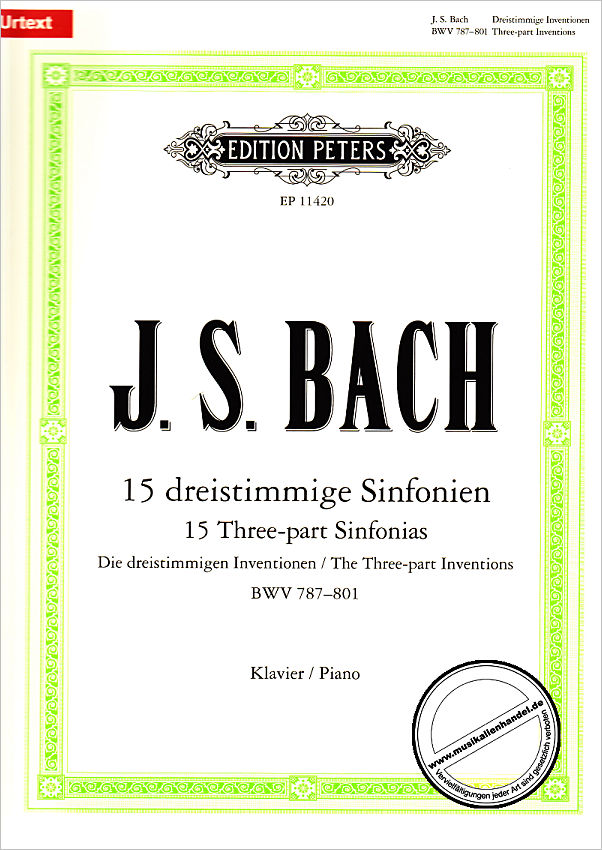 Titelbild für EP 11420 - 15 DREISTIMMIGE INVENTIONEN (SINFONIEN) BWV 787-801