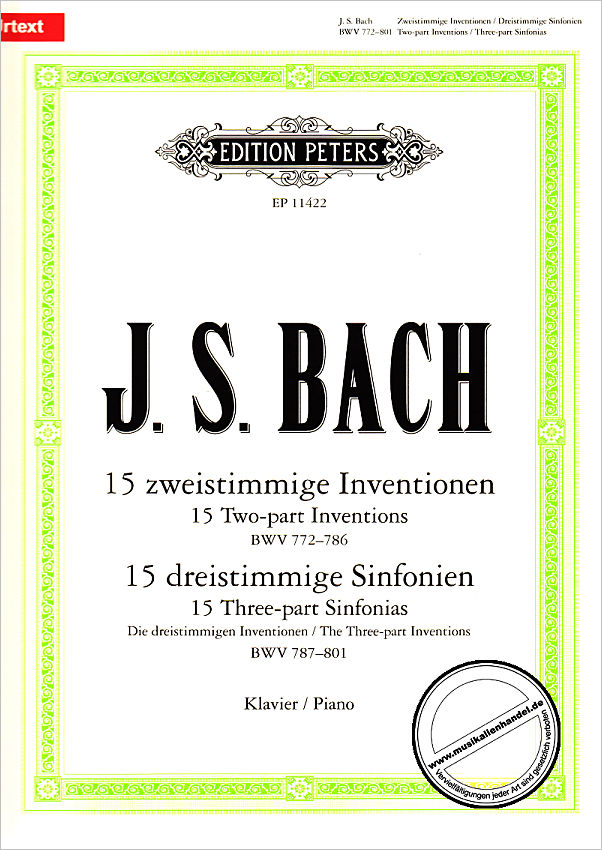 Titelbild für EP 11422 - 15 ZWEISTIMMIGE INVENTIONEN BWV 772-786