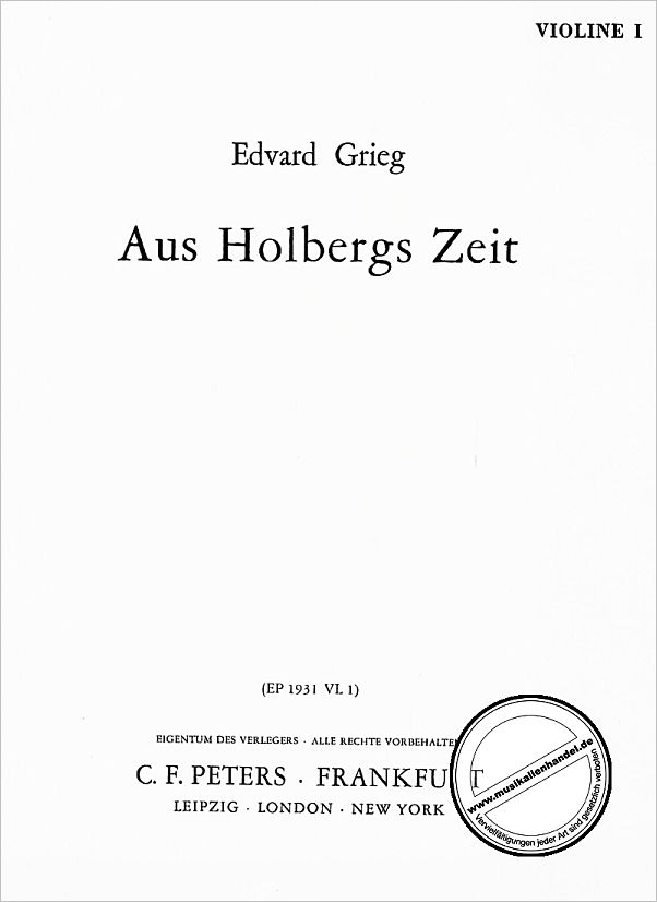 Titelbild für EP 1931-VL1 - AUS HOLBERGS ZEIT - SUITE OP 40