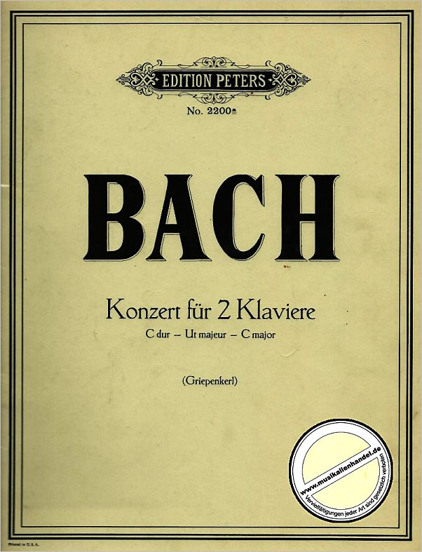Titelbild für EP 2200A - KONZERT C-DUR BWV 1061 - 2 KLAV