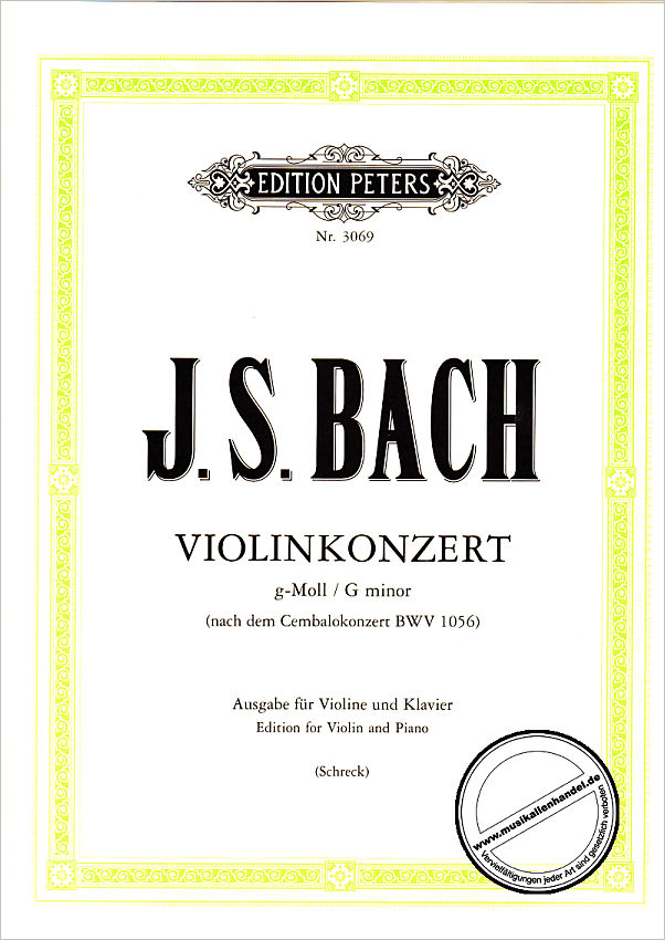 Titelbild für EP 3069 - KONZERT G-MOLL BWV 1056
