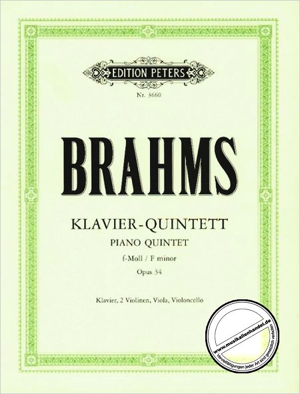 Titelbild für EP 3660 - Quintett für Klavier, 2 Violinen, Viola und Violoncello f-moll op. 34