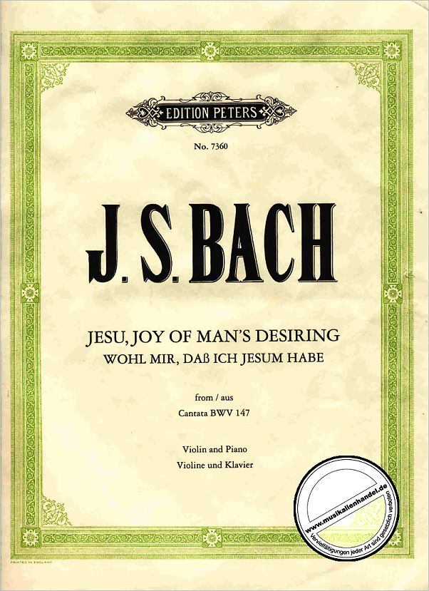 Titelbild für EP 7360 - JESUS BLEIBET MEINE FREUDE (KANTATE BWV 147)