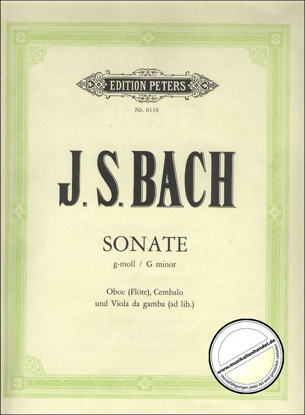 Titelbild für EP 8118 - SONATE G-MOLL BWV 1030B