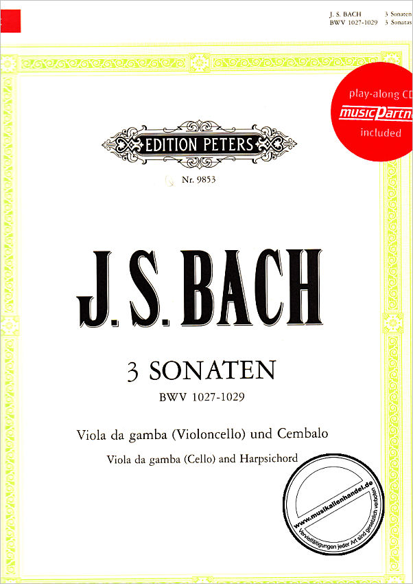 Titelbild für EPQ 9853 - 3 SONATEN BWV 1027-1029