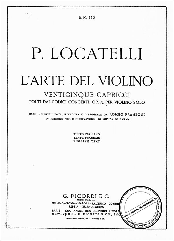 Titelbild für ER 110 - L'ARTE DEL VIOLINO - 25 CAPRICCI