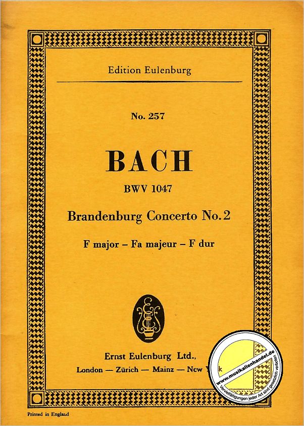 Titelbild für ETP 257 - BRANDENBURGISCHES KONZERT 2 F-DUR BWV 1047