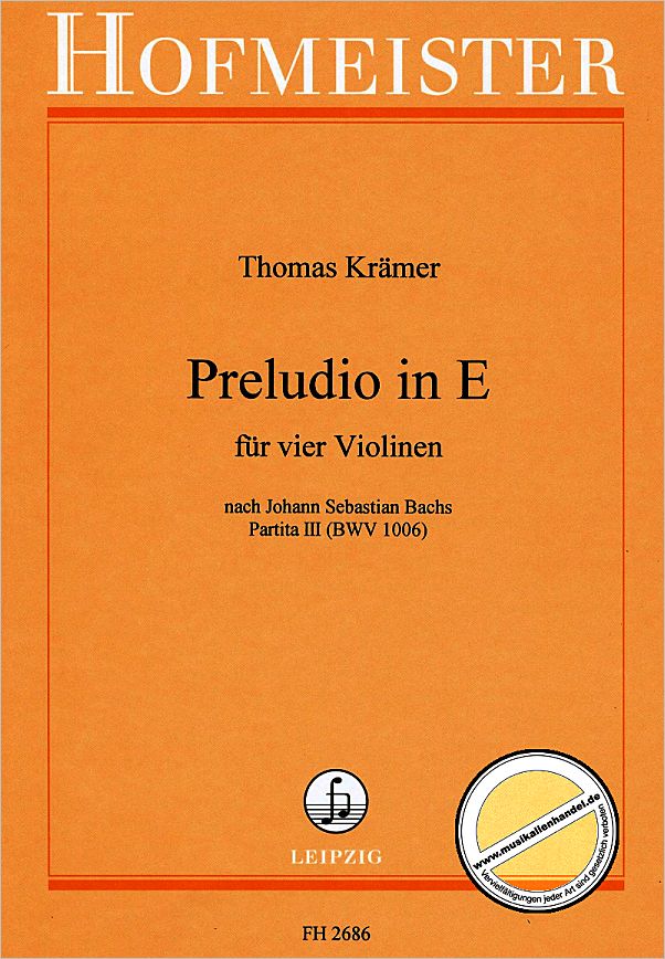 Titelbild für FH 2686 - PRELUDIO IN E-DUR NACH PARTITA 3 BWV 1006
