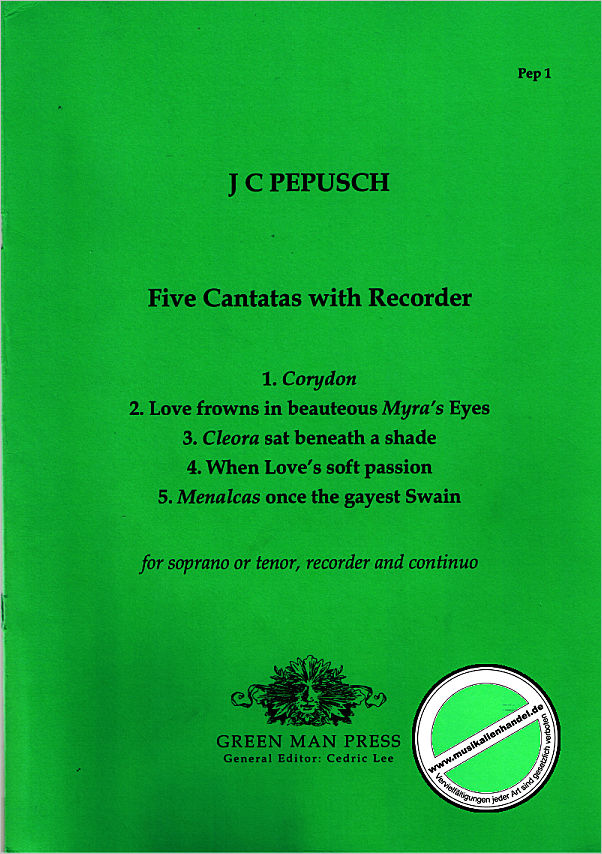 Titelbild für GREEN -PEP-1 - 5 CANTATAS WITH RECORDER - KANTATEN