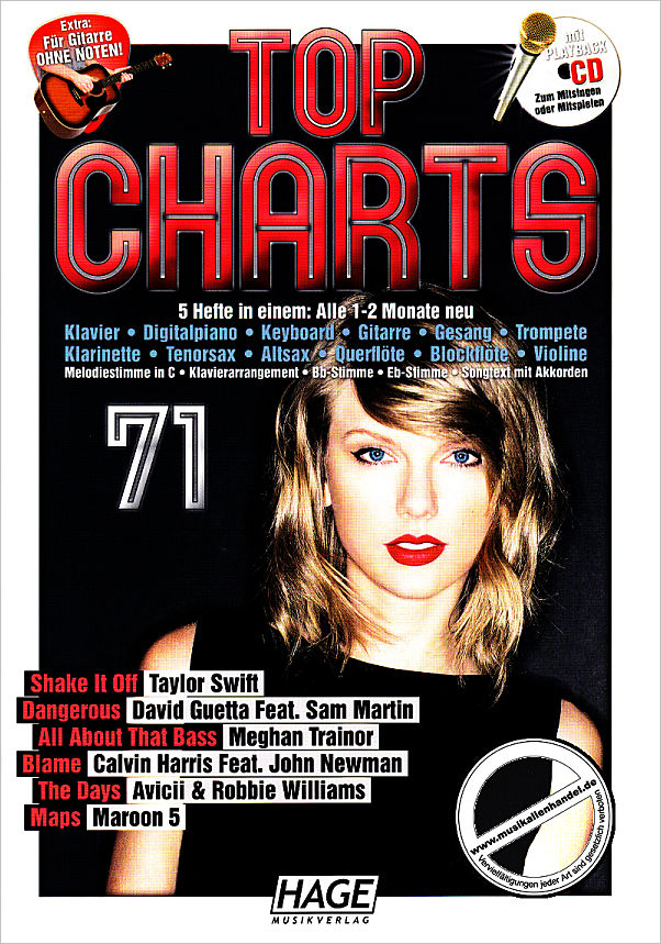 Titelbild für HAGE 3867 - Top Charts Band 71 (+CD) : für C-, B-, Es-Instrumente, Klavier, Gitarr