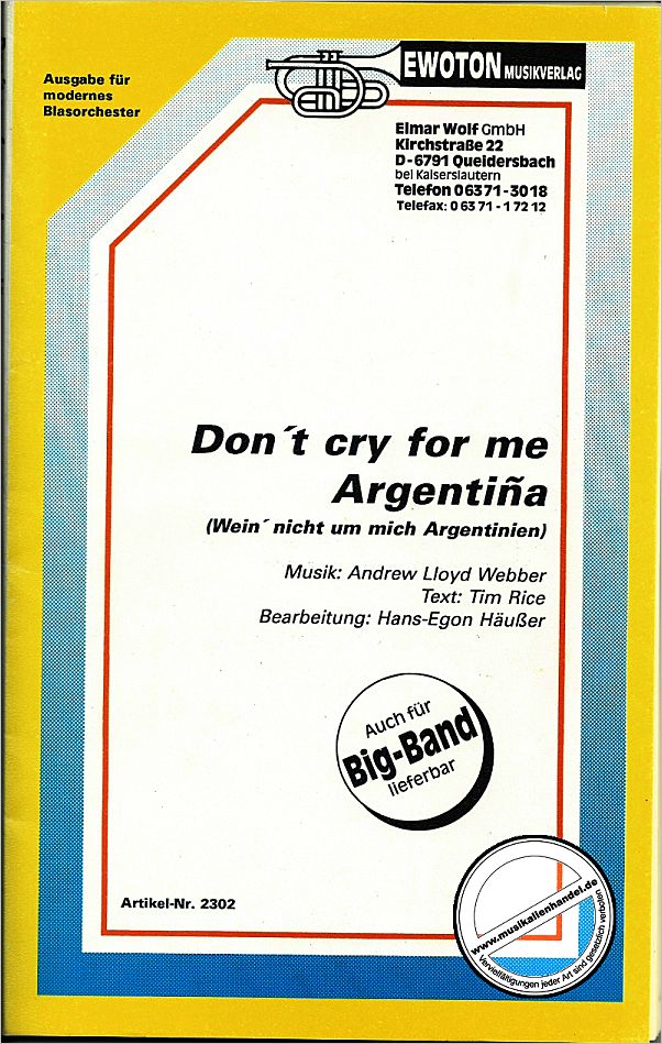 Titelbild für HASKE 970960 - DON'T CRY FOR ME ARGENTINA