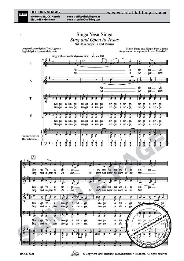 Titelbild für HELBL -HCCS-5331 - SINGA YESU SINGA + SING AND OPEN TO JESUS