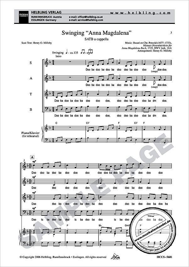 Titelbild für HELBL -HCCS-5681 - SWINGING ANNA MAGDALENA NACH BWV 114