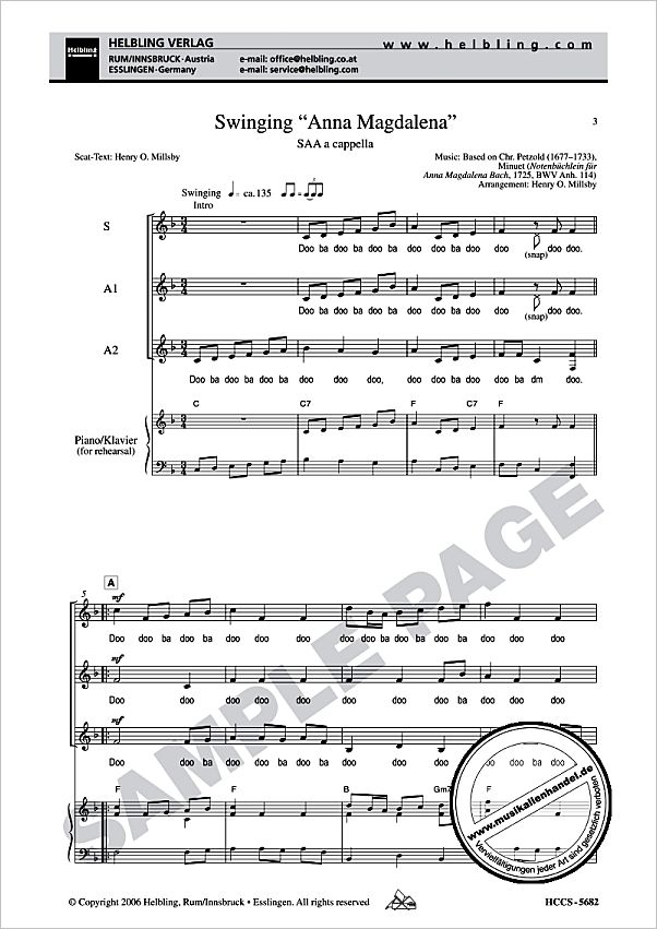 Titelbild für HELBL -HCCS-5682 - SWINGING ANNA MAGDALENA NACH BWV 114