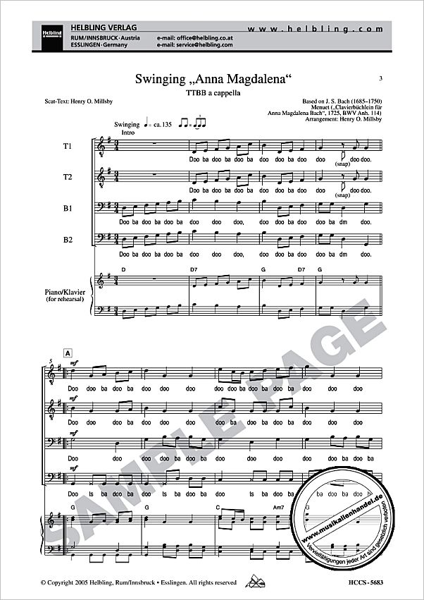 Titelbild für HELBL -HCCS-5683 - SWINGING ANNA MAGDALENA NACH BWV 114