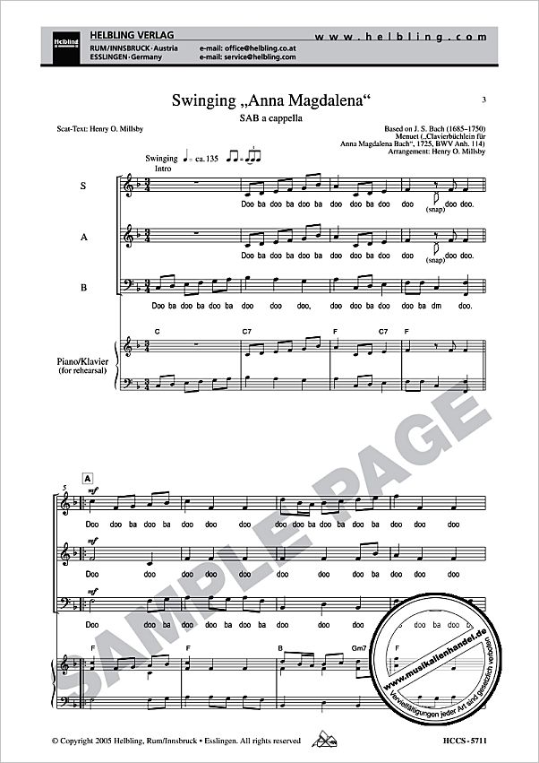 Titelbild für HELBL -HCCS-5711 - SWINGING ANNA MAGDALENA NACH BWV 114
