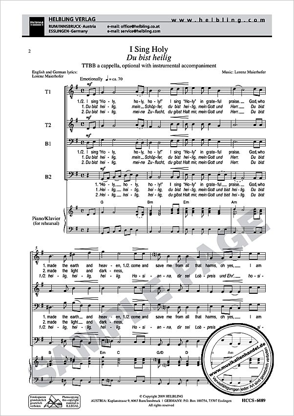 Titelbild für HELBL -HCCS-6089 - I SING HOLY - DU BIST HEILIG