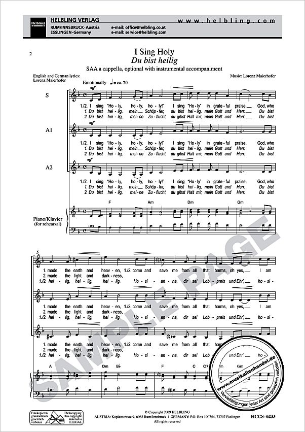 Titelbild für HELBL -HCCS-6233 - I SING HOLY - DU BIST HEILIG