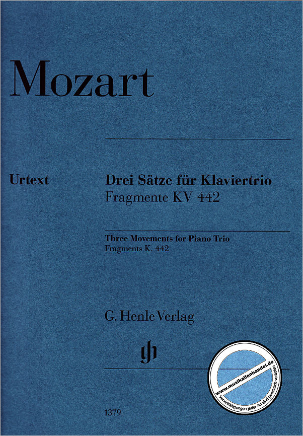 Titelbild für HN 1379 - 3 Sätze für Klaviertrio Fragment KV 442