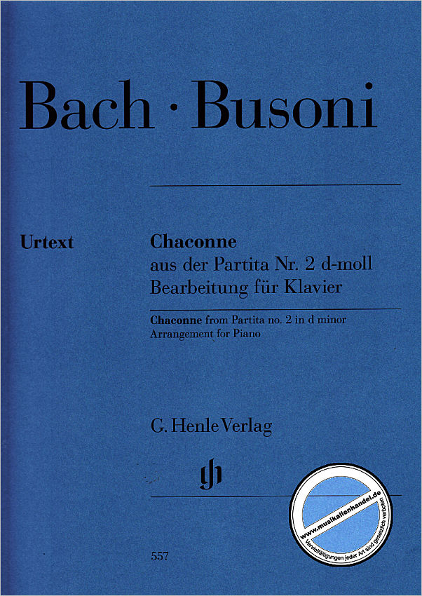 Titelbild für HN 557 - CHACONNE (PARTITA 2 D-MOLL BWV 1004)