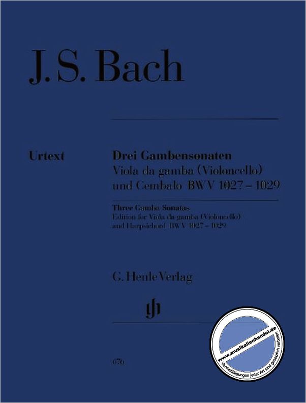Titelbild für HN 676 - 3 SONATEN BWV 1027-1029 - VDG C