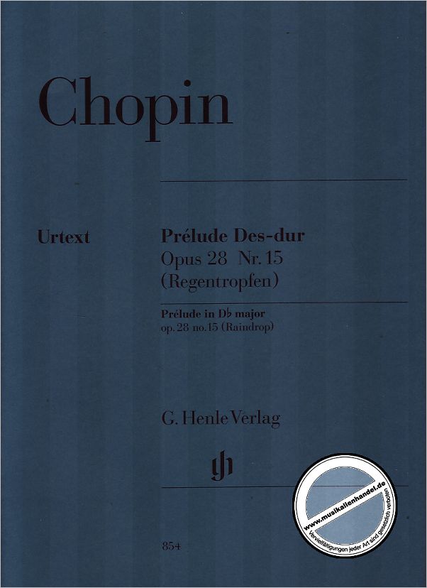 Prelude Des Dur Op 28 15 Regentropfen Von Chopin Frederic Hn 854 Noten