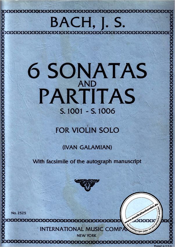 Titelbild für IMC 2525 - 3 SONATEN + 3 PARTITEN BWV 1001-1006 VL SOLO