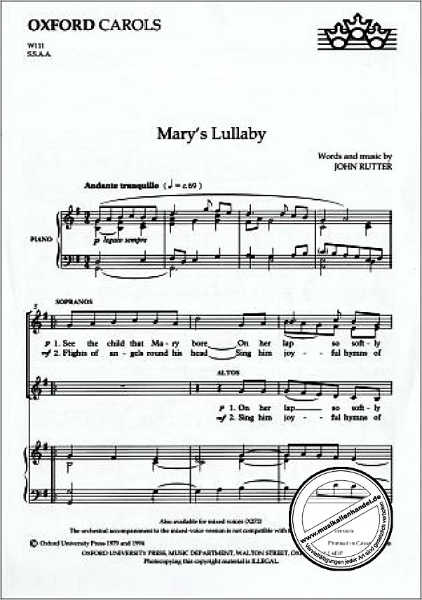 Titelbild für ISBN 0-19-342610-2 - MARY'S LULLABY