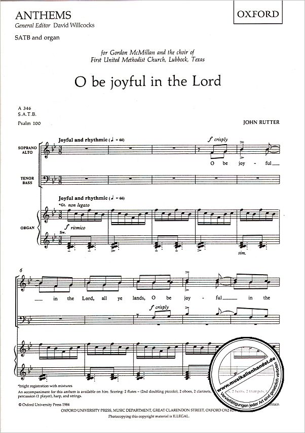 Titelbild für ISBN 0-19-350387-5 - O BE JOYFUL IN THE LORD
