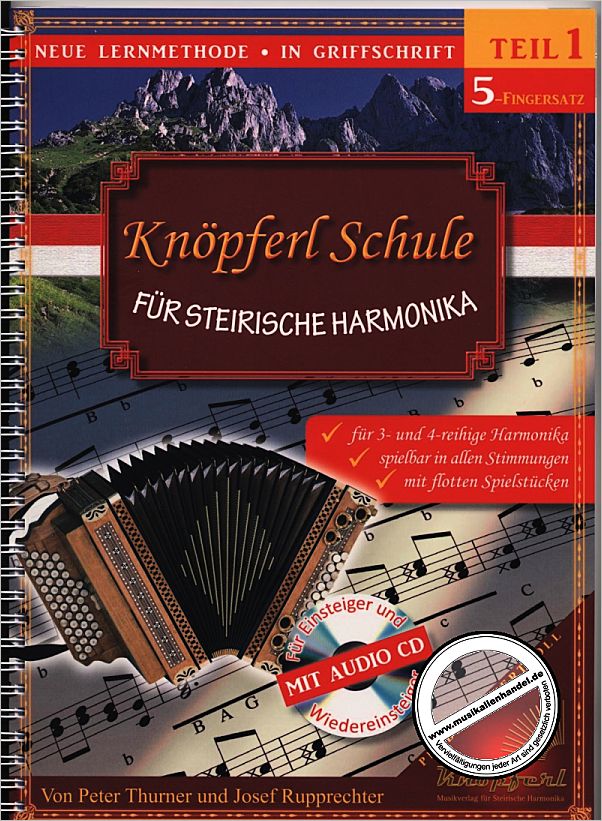 Titelbild für KNOEPFERL -KN2001 - KNOEPFERL SCHULE FUER STEIRISCHE HARMONIKA 1 (5 FINGERSATZ)