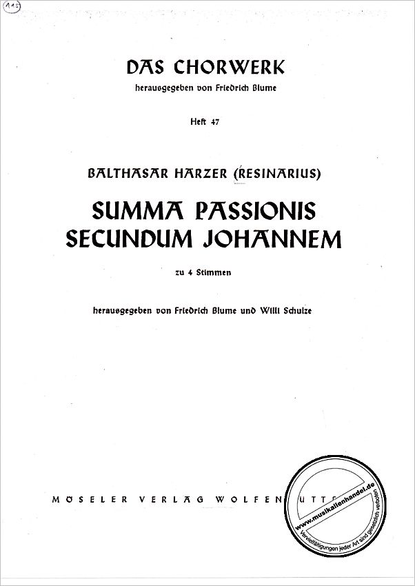 Titelbild für M 80047 - SUMMA PASSIONIS SECUNDUM JOANNEM (JOHANNES PASSION)