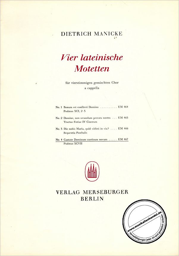 Titelbild für MERS 467 - CANTATE DOMINO CANTICUM NOVUM - 4 LATEINISCHE MOTETTEN 4