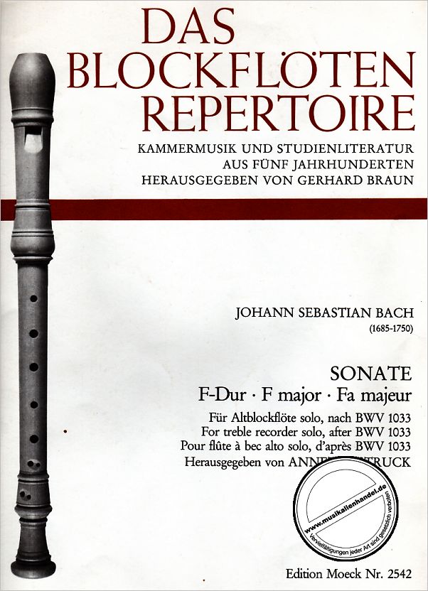 Titelbild für MOE 2542 - SONATE F-DUR NACH BWV 1033 (C-DUR)