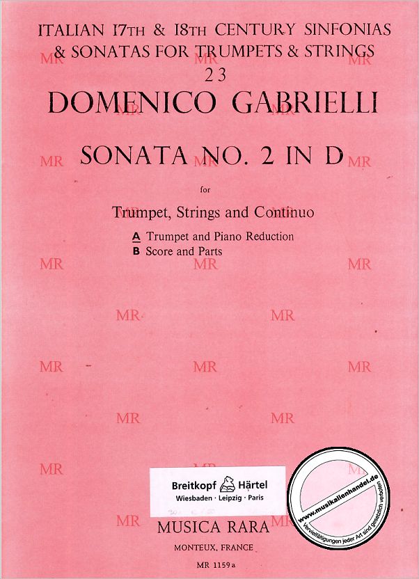 Titelbild für MR 1159A - SONATA 2 D-DUR  TRP STR BC