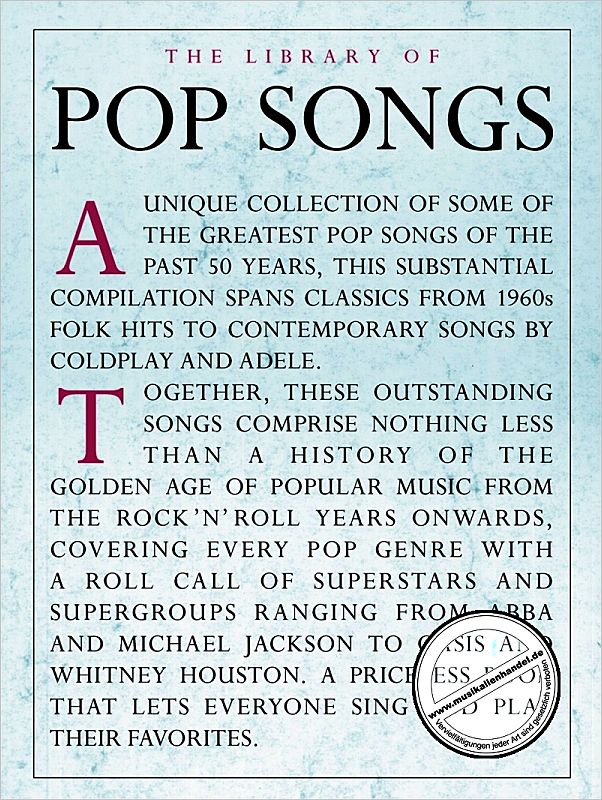 Titelbild für MSAM 1006104 - THE LIBRARY OF POP SONGS