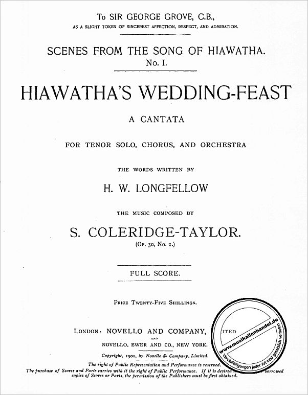 Titelbild für MSNOV 72301 - HIAWATHA'S WEDDING FEAST