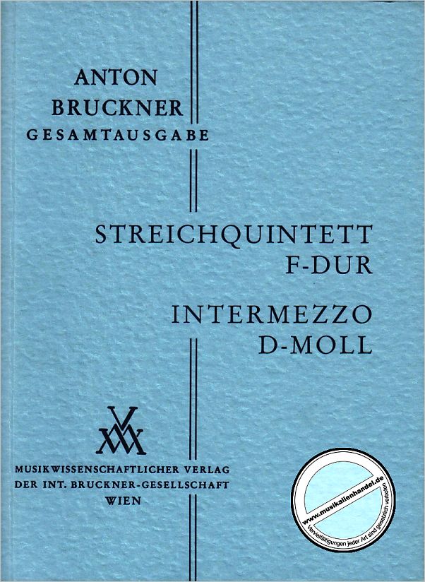 Titelbild für MWV -B13-2-STP - QUINTETT F-DUR + INTERMEZZO D-MOLL 1878/79