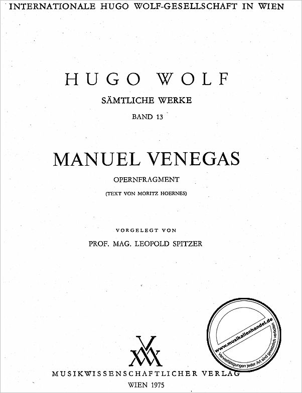 Titelbild für MWV 130 - MANUEL VENEGAS - OPERNFRAGMENT