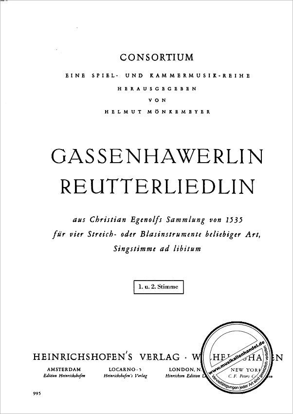 Titelbild für N 995-ST - GASSENHAWERLIN + REUTTERLIEDLIN