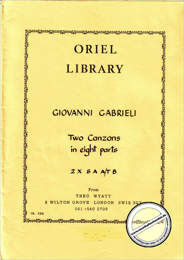Titelbild für ORIEL -OL155 - 2 CANZONAS IN EIGHT PARTS
