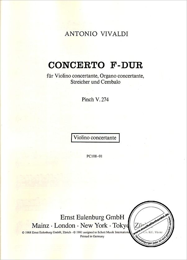 Titelbild für PC 108-01 - CONCERTO F-DUR OP 64/4 RV 542 P 274