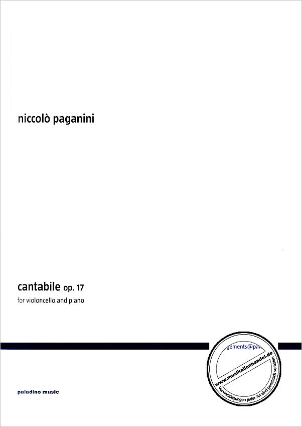 Titelbild für PM0007 - NICCOLO PAGANINI - CANTABILE OP 17