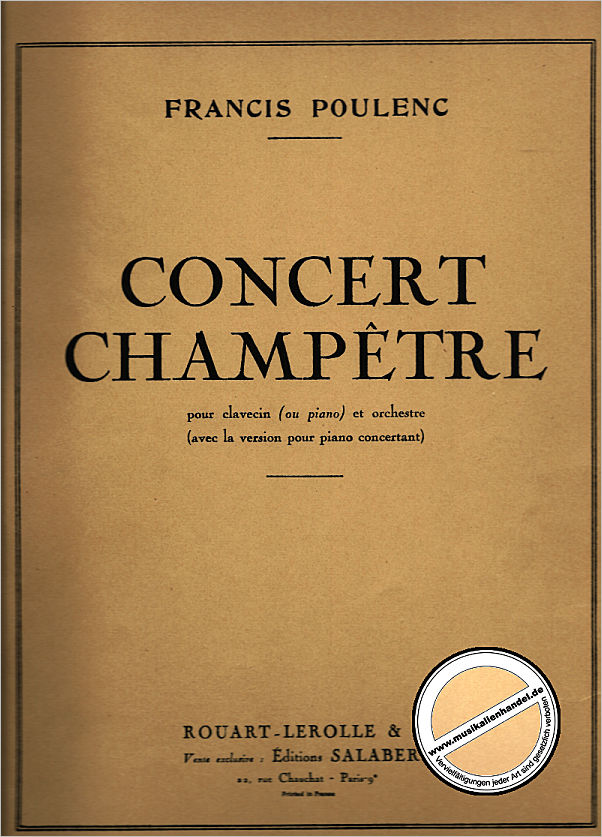 Titelbild für SALABERT 11708 - CONCERT CHAMPETRE POUR CLAVECIN ET ORCHESTRE