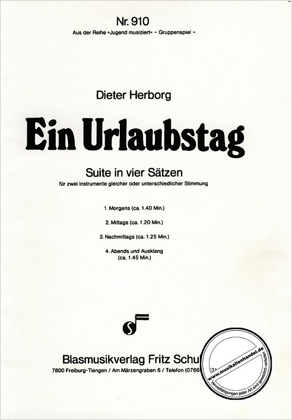 Titelbild für SCHULZ 910 - EIN URLAUBSTAG - SUITE IN 4 SAETZEN