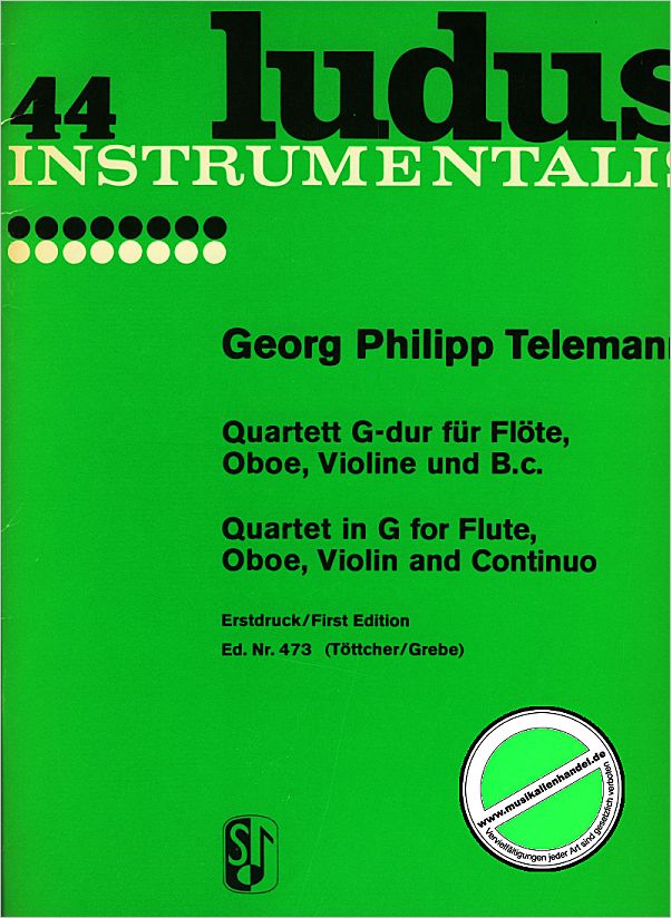 Titelbild für SIK 473 - Quartett für Flöte, Oboe, Violine und B.c. G-Dur TWV 43:G2
