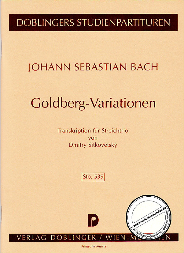 Titelbild für STP 539 - GOLDBERG VARIATIONEN BWV 988