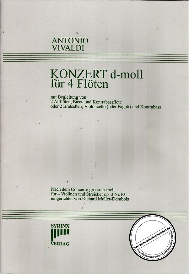 Titelbild für SYRINX 100 - CONCERTO D-MOLL (NACH CONCERTO GROSSO H-MOLL OP 3/10 BWV 1065)