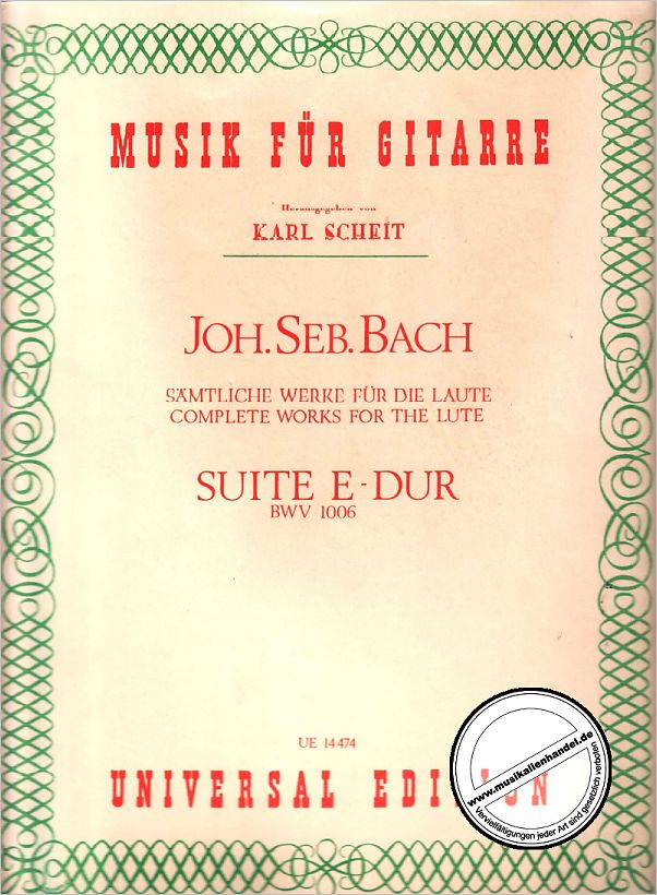 Titelbild für UE 14474 - SUITE E-DUR BWV 1006 A